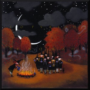 Fright Night Clumping a Small Halloween Witch Apple Orchard PRINT by Deborah Gregg