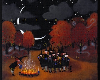 Fright Night Clumping a Small Halloween Witch Apple Orchard PRINT by Deborah Gregg