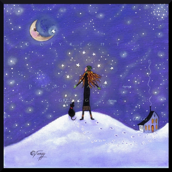 Hidden In Your Soul, a Stars Dreams Goals Winter Sky Moon PRINT by Deborah Gregg