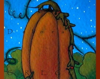 The Giant Pumpkin, an Aceo Dachshund PRINT by Deborah Gregg