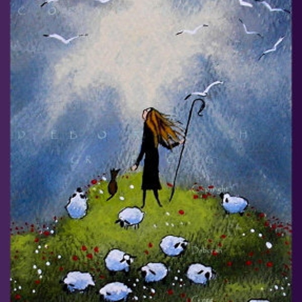 You Are Loved, a Tiny ACEO Shepherdess God's Love PRINT by Deborah Gregg