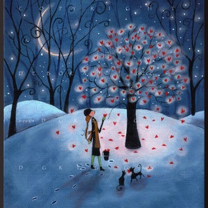 Take As Much As You Need, a Valentines Love Hearts Winter Moon PRINT by Deborah Gregg