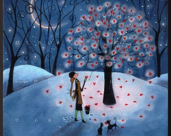 Take As Much As You Need, a Valentines Love Hearts Winter Moon PRINT by Deborah Gregg