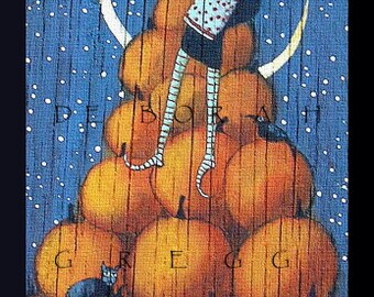 Count Your Blessings, a Small Witch Pumpkin Halloween PRINT by Deborah Gregg