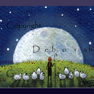 Gather Your Courage, a Tiny Sheep Shepherdess Super Moon Print by Deborah Gregg