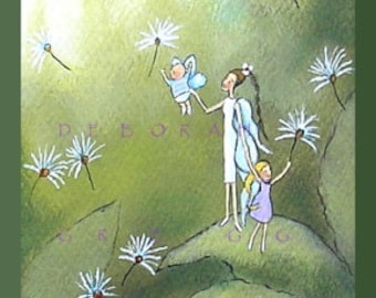 Not Just Yet, a tiny Mother Daughter Fairies Aceo PRINT by Deborah Gregg