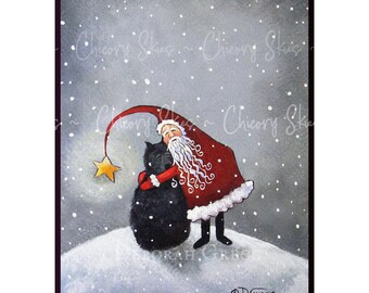 A Hug From Santa, a Small Bouvier Santa Christmas Snow PRINT by Deborah Gregg