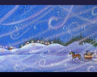 May The Warm Lights Of Winter Guide Your Heart Home, a small winter solstice Snow Folk Art Sleigh PRINT by Deborah Gregg
