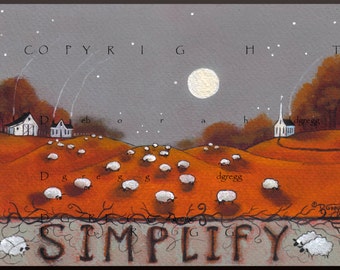 SIMPLIFY, a small sheep country autumn fall trees cottagecore PRINT by Deborah Gregg
