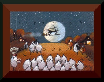 The Annual Halloween Play, a tiny Sheep Halloween PRINT by Deborah Gregg