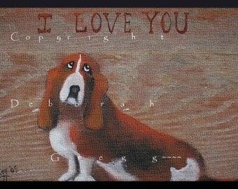 It's Unconditional, a Tiny Bassett Hound Dog Mom Furbaby Love Print by Deborah Gregg