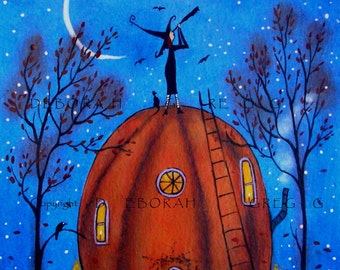 I Spy With My Little Eye, a Halloween Witch Pumpkin Stars Print by Deborah Gregg