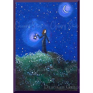 Ein Guiding Light ein winziges Cottage Core Bauernhaus Country Vibes Rustikaler Original ACEO Kunst Print von Deborah Gregg