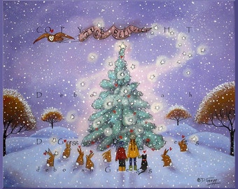 Just Believe, a Small Winter Snow Hearts Christmas PRINT by Deborah Gregg