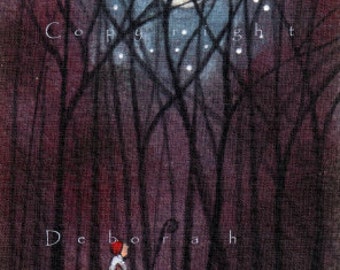 Till The End Of The Earth, een ACEO-formaat Tiny Sheep Moon Shepherdess Print door Deborah Gregg