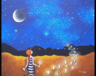 Rivers Of Light, a small Inspirational Night Sky Folk Art PRINT by Deborah Gregg