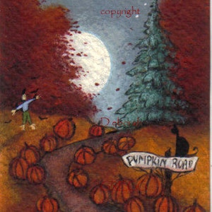 Pumpkin Road, a Tiny Moon Fall Pumpkin Print by Deborah Gregg