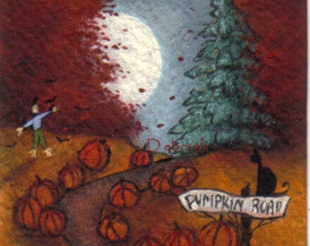 Pumpkin Road, a Tiny Moon Fall Pumpkin Print by Deborah Gregg