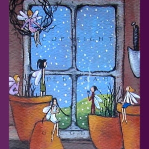 In The Warmth of the Garden Shed, an aceo Fairy Snow PRINT By Deborah Gregg