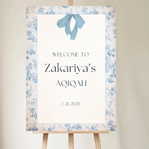 EDITABLE Aqiqah Sign | Aqiqah Welcome Sign Boy | Muslim Baby Boy | Islamic Decor | Baby Shower | 1st Birthday | Digital Download