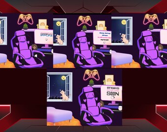 Animated Stream Screen Lo-fi Gaming Room Cute Cat , Twitch Overlay, Lion Twitch Youtube overlay Screens Aesthetics Play Desktop