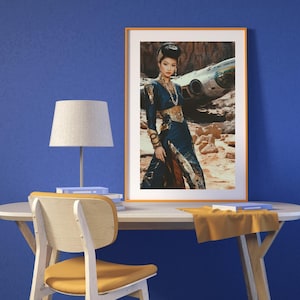 Large Retro-Futuristic Vintage Blue Fashion Digital Wall Art Home Decor Space-Age Aesthetic Prints