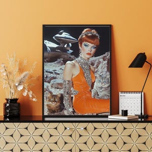 Large Retro-Futuristic Vintage Orange Fashion Digital Wall Art Home Decor Space-Age Aesthetic Prints
