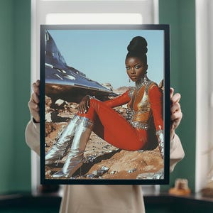 Large Retro-Futuristic Vintage Fashion Digital Wall Art Home Decor Space-Age Aesthetic Prints