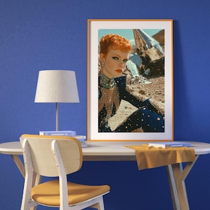Large Retro-Futuristic Vintage Blue Fashion Digital Wall Art Home Decor Space-Age Aesthetic Prints