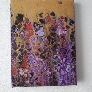 Purple and Gold, Original acrylic fluid art painting