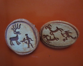 Goat Hunter and Elk Hunter Rock Art Pins