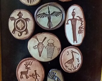 Set of 9 Native Inspired Rock Art Petroglph Kitchen Magnets