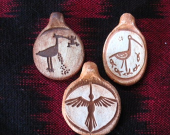 Set of Three Birds of Spring Ceramic Rock Art  Pendants