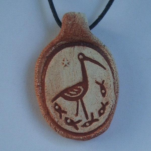 Fishing Heron Clay Pendant Necklace