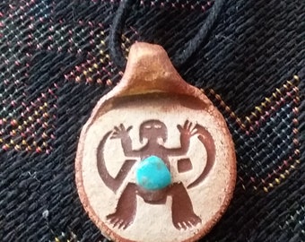 Native inspired Anasazi Fire Clan Symbol Pendant with Turquoise