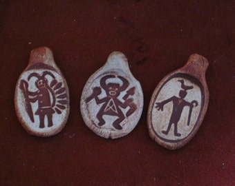 Humpbacked God, Raindancer and Bird Man Rock Art Pendants Beads