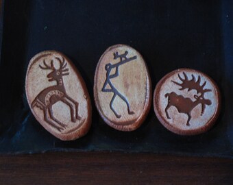 Imanes para refrigerador con imágenes de arte rupestre de cabras, kokopelli y alces