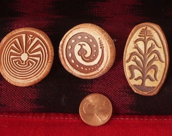 Three Rock Art Petroglyph Design Pins Corn Snake and Man in the Maze