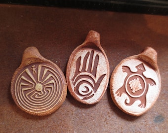 Trio of Petroglyph Images Ceramic Pendants
