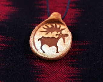 Earthtone Rock Art Moose Clay Pendant Necklace