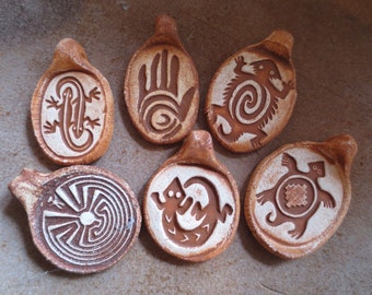 Set of Six Rock Art Southwestern Pendants