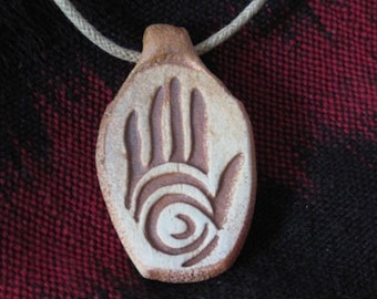 Hand Print Ceramic  Rock Art Pendant Necklace