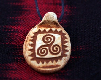 Earth Spiral  Clay Pendant Necklace