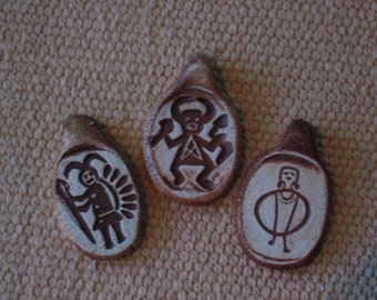 Humpbacked God, Raindancer and Hoop Girl Rock Art Jewelry Pendants