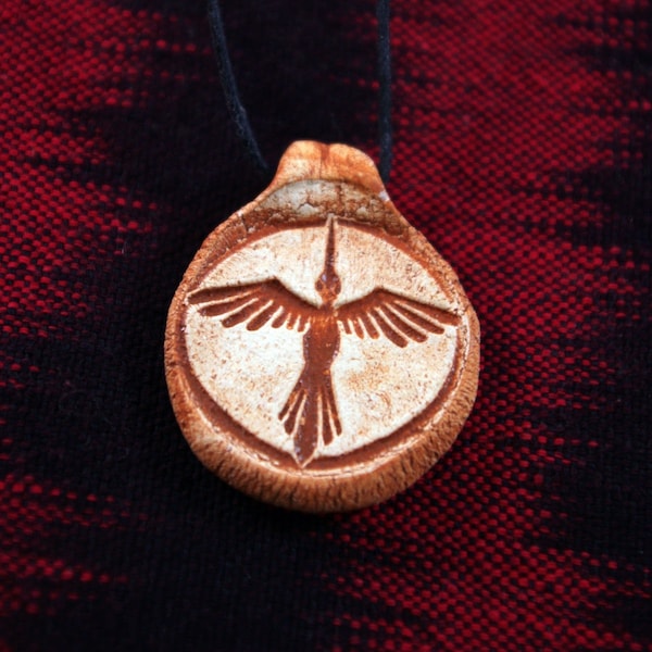 Mimbres Inspired  Bird  Rock Art Clay Pendant Necklace