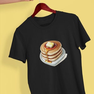 Pfannkuchen Stapel Unisex T-Shirt, süßes Essen Aquarell Shirt Geschenk für Brunch Liebhaber, Sirup Butter Ahorn Küche