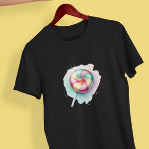 Colorful Lollipop Swirl Unisex Tee - Sweet Candy Dessert Shirt, Sugar Confectionery Top, Round Stick Lollypop T-Shirt, Spiral Design