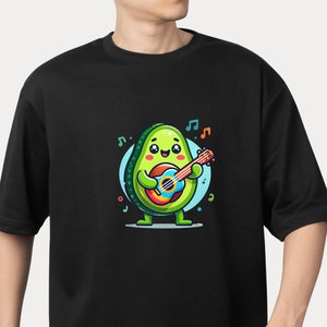Koszulka unisex z festiwalem muzycznym Avocado, koszulka z ilustracją jedzenia z kreskówek, zabawna koszulka z meksykańskim sombrero i gitarą