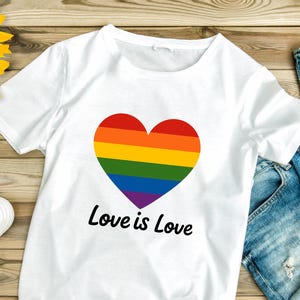Camiseta Rainbow Heart Love Is Love - Camiseta com estampa de inclusão do Orgulho LGBTQ