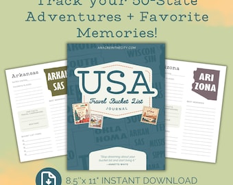 USA Travel Journal Printable | Bucket List States Tracker | Road Trip Memory Book